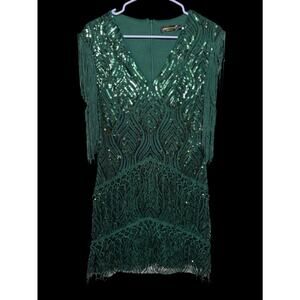 Babeyond Green Sequined Fringe Style Womens Dress Sz: XL B10